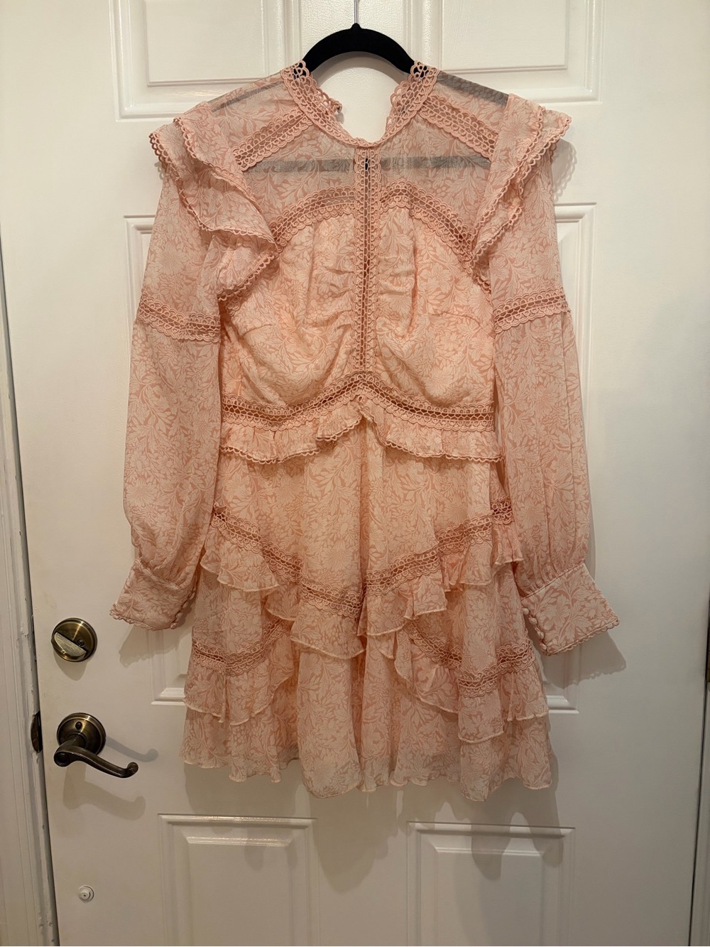 NWOT Blush Pink Lace Ruffle Long Sleeve Dress